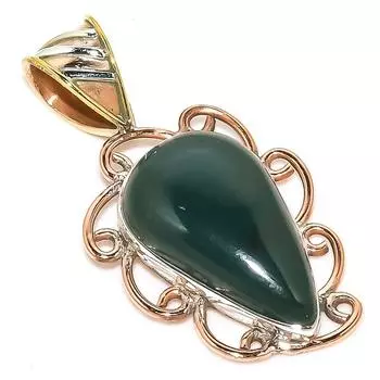 Natural Bloodstone Gemstone TwoTone 925 Solid Sterling Silver Pendant 1.50 C1s97
