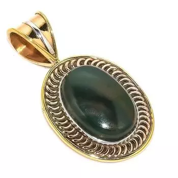 Natural Bloodstone Gemstone TwoTone 925 Solid Sterling Silver Pendant 1.50 E5L16