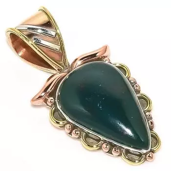 Natural Bloodstone Gemstone TwoTone 925 Solid Sterling Silver Pendant 1.30 r7s93
