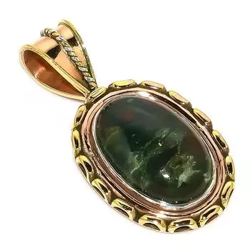 Natural Bloodstone Gemstone TwoTone 925 Solid Sterling Silver Pendant 1.50 j0C28