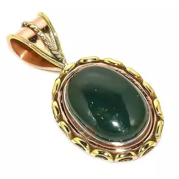 Natural Bloodstone Gemstone TwoTone 925 Solid Sterling Silver Pendant 1.50 C5v48