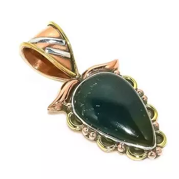 Natural Bloodstone Gemstone TwoTone 925 Solid Sterling Silver Pendant 1.25 q4i58