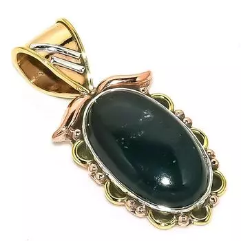 Natural Bloodstone Gemstone TwoTone 925 Solid Sterling Silver Pendant 1.50 b8h37