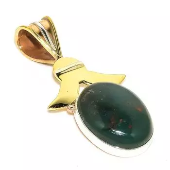 Natural Bloodstone Gemstone TwoTone 925 Solid Sterling Silver Pendant 1.50 p7W61