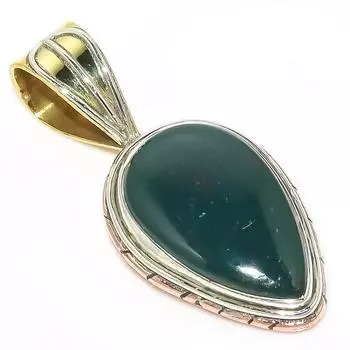 Natural Bloodstone Gemstone TwoTone 925 Solid Sterling Silver Pendant 1.50 n4w44