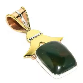Natural Bloodstone Gemstone TwoTone 925 Solid Sterling Silver Pendant 1.50 r4t60
