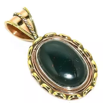 Natural Bloodstone Gemstone TwoTone 925 Solid Sterling Silver Pendant 1.50 R5J44