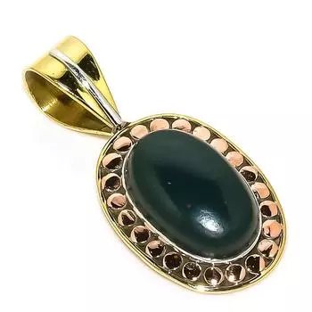 Natural Bloodstone Gemstone TwoTone 925 Solid Sterling Silver Pendant 1.50 K2U54