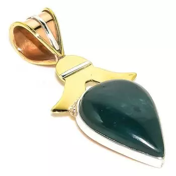 Natural Bloodstone Gemstone TwoTone 925 Solid Sterling Silver Pendant 1.75 d1l23