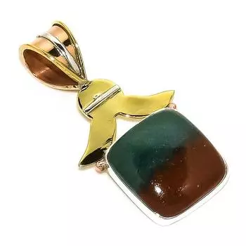 Natural Bloodstone Gemstone TwoTone 925 Solid Sterling Silver Pendant 1.50 b4V36