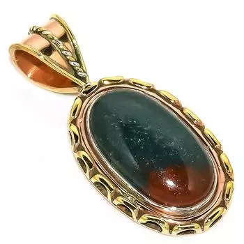 Natural Bloodstone Gemstone TwoTone 925 Solid Sterling Silver Pendant 1.75 e1d41