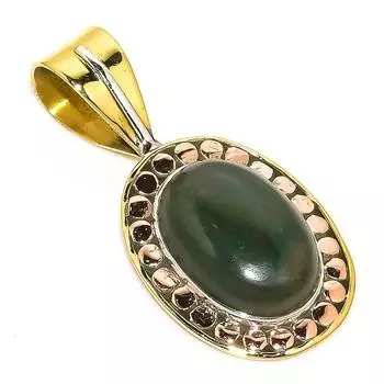 Natural Bloodstone Gemstone TwoTone 925 Solid Sterling Silver Pendant 1.50 p4j00