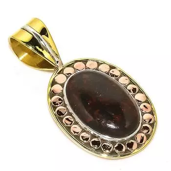 Natural Bloodstone Gemstone TwoTone 925 Solid Sterling Silver Pendant 1.25 E9B34