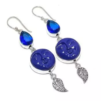 Серьги из серебра 925 пробы с натуральной синей камеей и топазом 3,15 дюйма M5D24