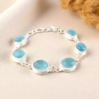 Natural Blue Cat s Eye Gemstone 925 Sterling Silver Handmade Gift Bracelet 8.5 RB-3-25