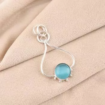 Natural Blue Cat s Eye Gemstone 925 Sterling Silver Jewelry Handcrafted Pendant PP-40-46