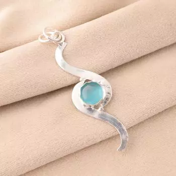Natural Blue Cat s Eye Gemstone 925 Solid Silver Jewelry Handmade Long Pendant PP-44-38