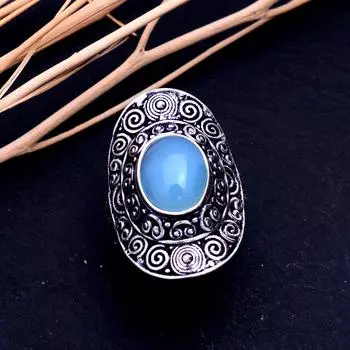 Natural Blue Chalcedony Gemstone 925 Sterling Silver Ring Size 7.75 G4B22