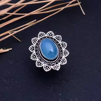 Natural Blue Chalcedony Gemstone 925 Sterling Silver Ring Size 8.25 F1v55