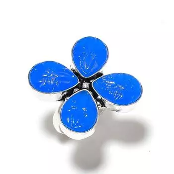 Natural Blue Chalcedony Gemstone 925 Sterling Silver Gift Ring Size 9 L2d52