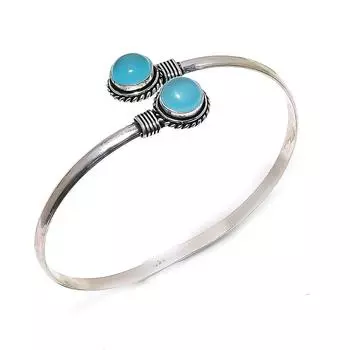 Браслет-манжета из натурального синего халцедона из стерлингового серебра 925 пробы, регулируемый O2h31