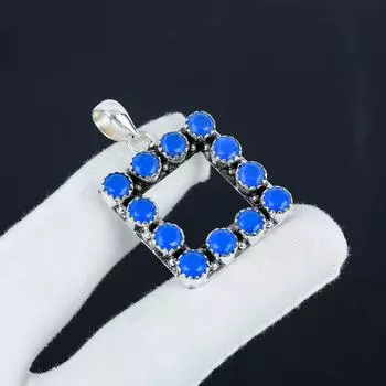 Natural Blue Chalcedony Gemstone Silver Pendant in 925 Sterling Silver- Handmade Design, Everyday Wear Jewelry, Unique Pendant Wadding Gift 2.30 синий