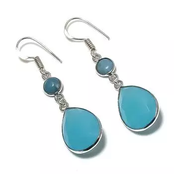 Natural Blue Chalcedony, Larimar 925 Sterling Silver Jewelry Earring 2.05 u4v66
