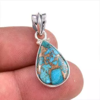 Natural Blue Copper Turqouise Gemstone 925 Solid Silver Gift Pendant 1.25 e7N20