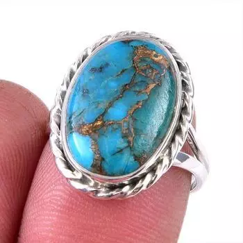 Natural Blue Copper Turquoise Gemstone 925 Solid Sterling Silver Ring S.7 u1s60