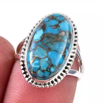 Natural Blue Copper Turquoise Gemstone 925 Solid Sterling Silver Ring S.6 E7s41