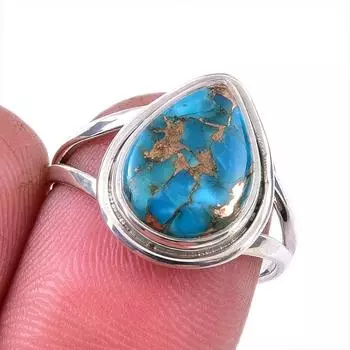 Natural Blue Copper Turquoise Gemstone 925 Solid Sterling Silver Ring S.7 s8F37