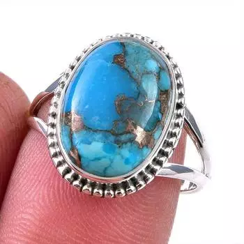 Natural Blue Copper Turquoise Gemstone 925 Solid Sterling Silver Ring S.8 c7l99