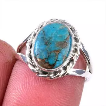 Natural Blue Copper Turquoise Gemstone 925 Solid Sterling Silver Ring S.6 f0C97