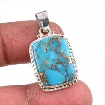 Natural Blue Copper Turquoise Gemstone 925 Solid Silver Gift Pendant 1.50 g6u21