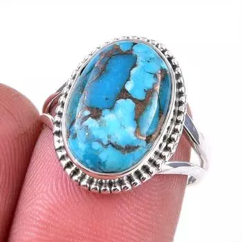 Natural Blue Copper Turquoise Gemstone 925 Solid Sterling Silver Ring S.7 P7h37