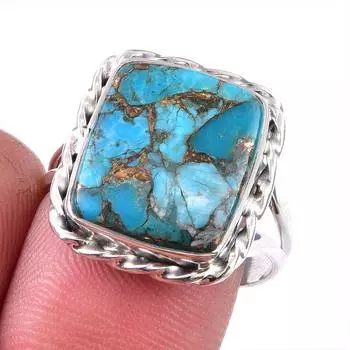 Natural Blue Copper Turquoise Gemstone 925 Solid Sterling Silver Ring S.9 k3F61