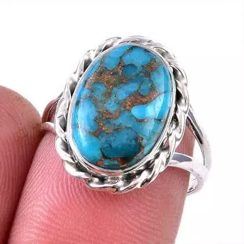 Natural Blue Copper Turquoise Gemstone 925 Solid Sterling Silver Ring S.7 P1R62