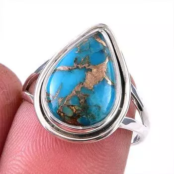 Natural Blue Copper Turquoise Gemstone 925 Solid Sterling Silver Ring S.7 I7i73