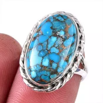 Natural Blue Copper Turquoise Gemstone 925 Solid Sterling Silver Ring S.6 N7l09