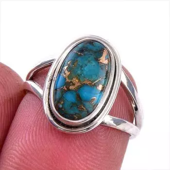 Natural Blue Copper Turquoise Gemstone 925 Solid Sterling Silver Ring S.6 u8v76