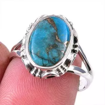 Natural Blue Copper Turquoise Gemstone 925 Solid Sterling Silver Ring S.7.5 Y5S67