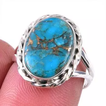 Natural Blue Copper Turquoise Gemstone 925 Solid Sterling Silver Ring S.7 y9f16