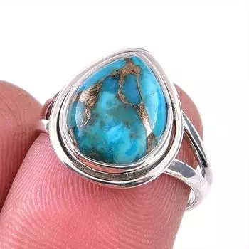 Natural Blue Copper Turquoise Gemstone 925 Solid Sterling Silver Ring S.6 d8m74