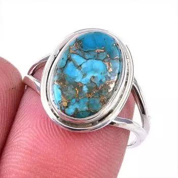 Natural Blue Copper Turquoise Gemstone 925 Solid Sterling Silver Ring S.8 h5i86