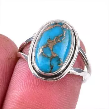 Natural Blue Copper Turquoise Gemstone 925 Solid Sterling Silver Ring S.6 j7n79