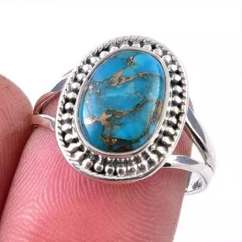 Natural Blue Copper Turquoise Gemstone 925 Solid Sterling Silver Ring S.8 m9R18
