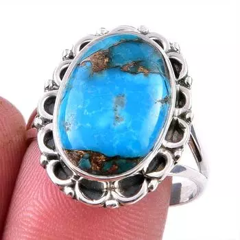 Natural Blue Copper Turquoise Gemstone 925 Solid Sterling Silver Ring S.9 f6q59