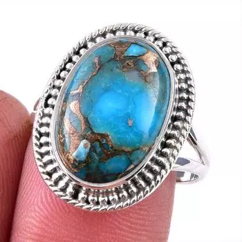 Natural Blue Copper Turquoise Gemstone 925 Solid Sterling Silver Ring S.9 D7b41