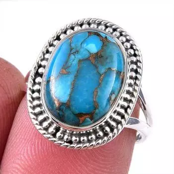 Natural Blue Copper Turquoise Gemstone 925 Solid Sterling Silver Ring S.7 g4h75
