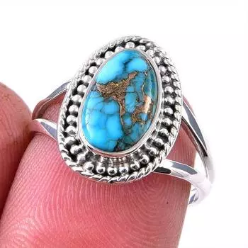 Natural Blue Copper Turquoise Gemstone 925 Solid Sterling Silver Ring S.7 l6C56